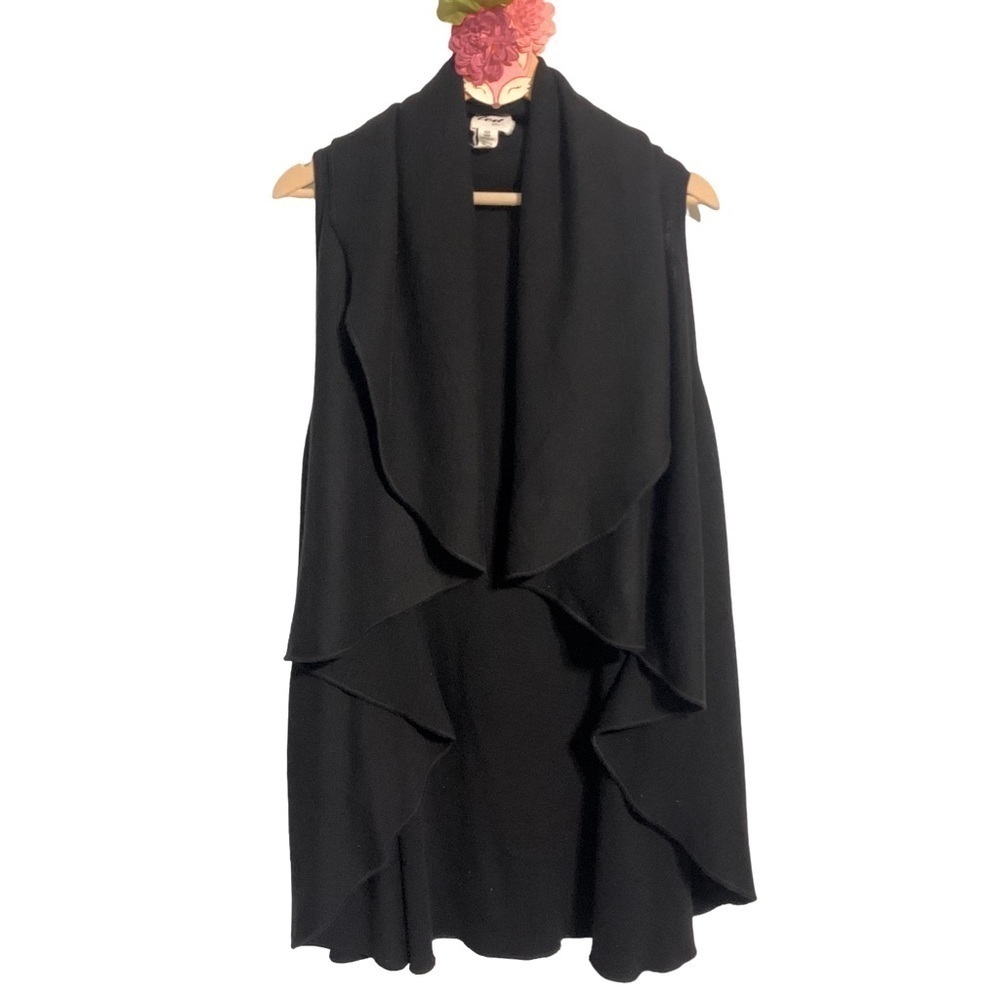 Luxe Essentials black draped heavyweight acrylic fabric vest with pockets XS/S